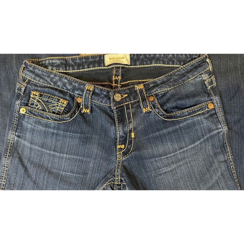 Big Star Liv‎ Low Rise Flare Jeans Dark Wash Contrast Stitch Women's 30R - Picture 3 of 10